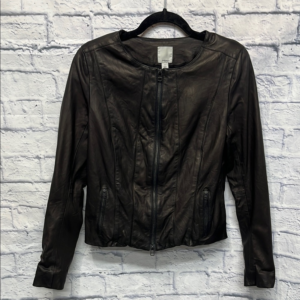 Halogen Black Leather Jacket Classic Moto Style